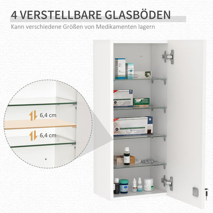 Kleankin Medizinschrank Arzneischrank Wandschrank Hängeschrank mit verstellbarer Ablage Erste-Hilfe-Kreuz abschließbar für Badezimmer Küche Flur Weiß 30x20x70 cm
