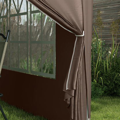 Outsunny 3 x 3 m Pavillon mit 4 Seitenwänden, Fenster, Festzelt mit UV-Schutz, Gartenzelt inkl. Tragetasche, Stahl, Kaffee