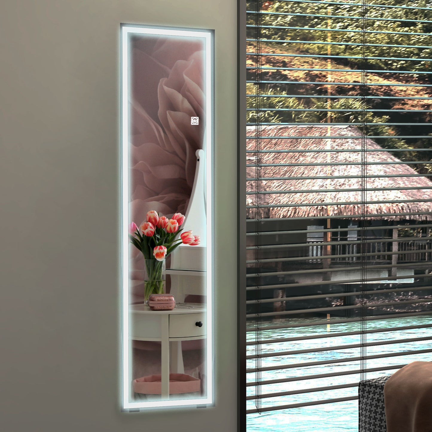 HOMCOM Standspiegel Wandspiegel Ganzköprerspiegel، مع مصابيح LED، 40 سم × 150 سم، فايس + سيلبر