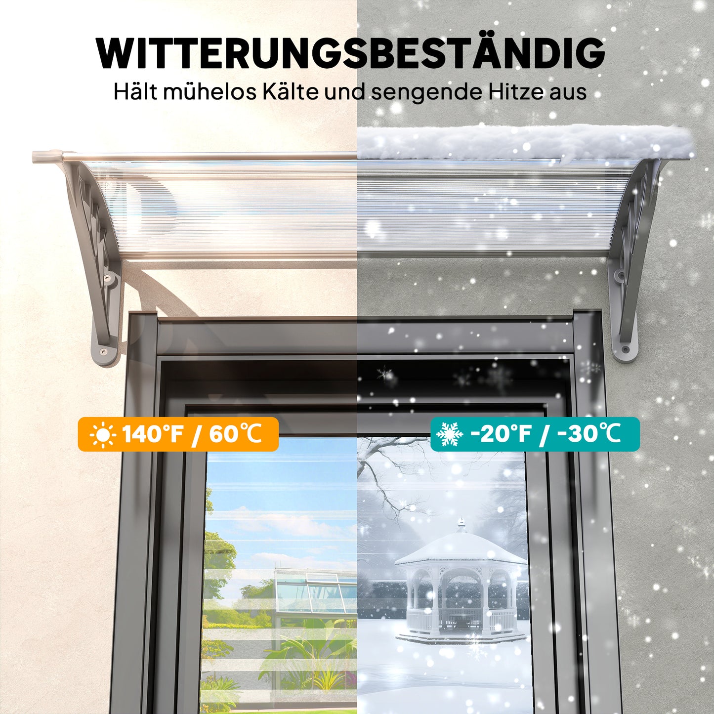Outsunny Vordach, Haustürvordach, Überdachung für Eingänge und Fenster, 100L x 75B x 23H cm, Silber