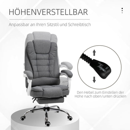 Vinsetto Bürostuhl mit ausklappbarer Fußstütze، Chefsessel، verstellbare Rückenlehne، Leinenoptik، غراو