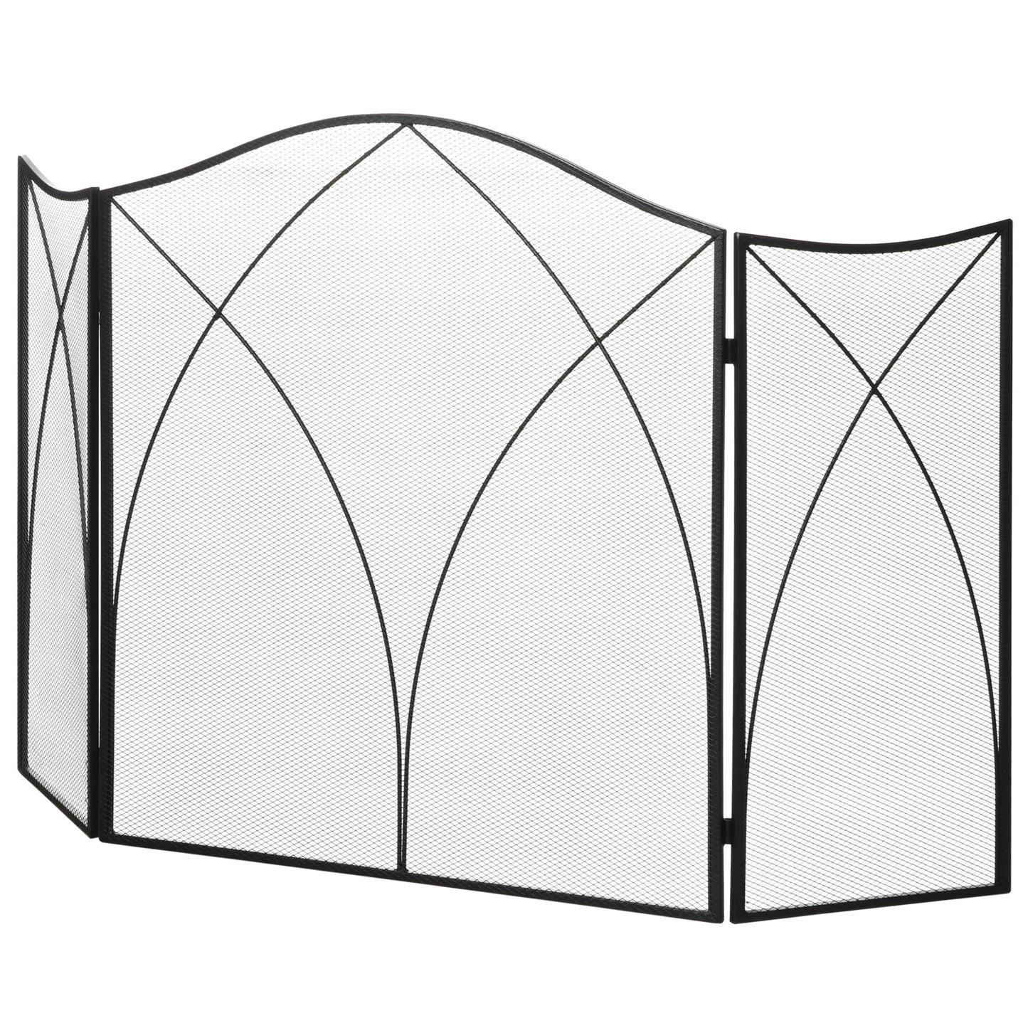 HOMCOM Funkenschutz für Kamine, dreifach faltbar, Metallstruktur, Beschichtung, 108x2x76 cm, Schwarz