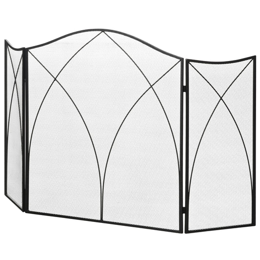 HOMCOM Funkenschutz für Kamine, dreifach faltbar, Metallstruktur, Beschichtung, 108x2x76 cm, Schwarz
