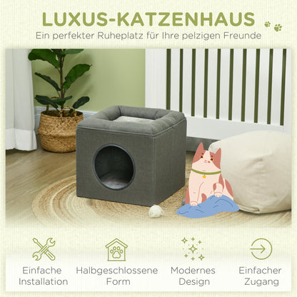 PawHut Katzenhöhle Katenbett 2-in-1 Katzenhöhle, ink. Kissen, 36,5 x 36,5 x 33 cm, Grün