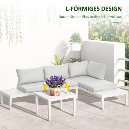 Outsunny Gartenmöbel-Set für 3 Personen mit Beistelltisch Sofa mit Kissen L-Form Outdoor Aluminium Cremeweiß
