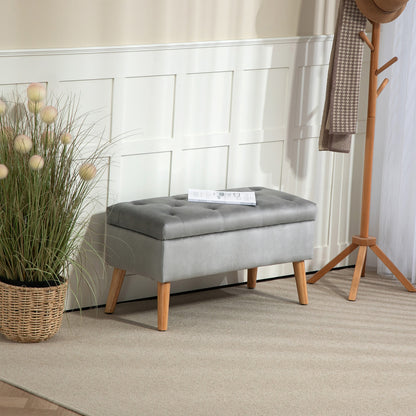 HOMCOM Polsterbank mit Stauraum, Stoffbezug in Samtoptik, Holzbeine, für Wohnzimmer, Schlafzimmer, Flur, 80 x 35 x 42 cm, Grau