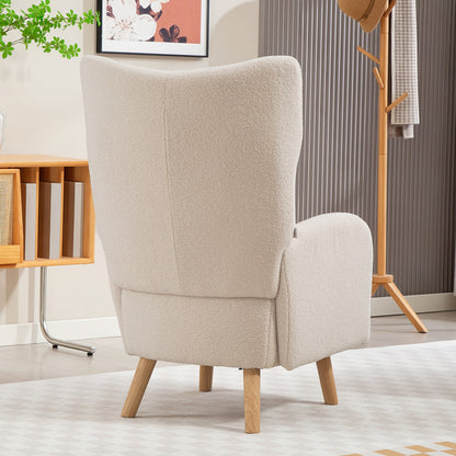 HOMCOM Akzentstuhl, Polstersessel mit Plüschbezug, Schaumstoffkissen, Ohrensessel, Beige