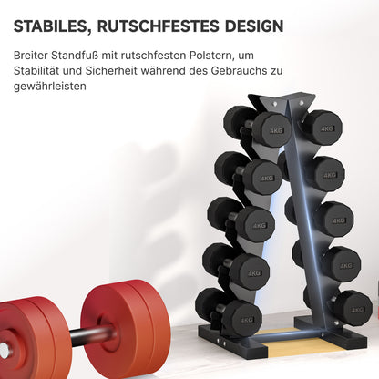 SPORTNOW Hantelständer für 10 Kurzhanteln, 5 Ebenen, stabiles Stahlgestell, bis 100 kg, schwarz, 66 x 35 x 33 cm