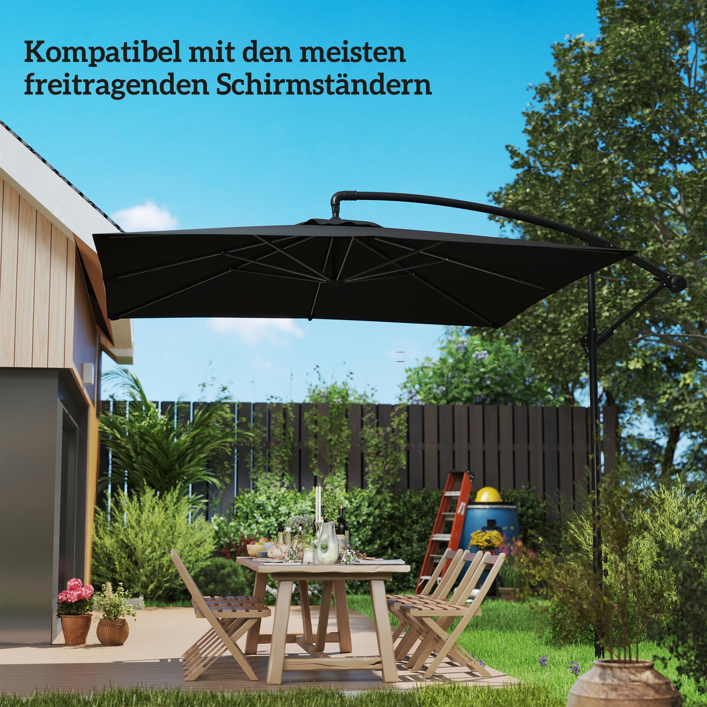 Outsunny Schirmständer, Sonnenschirmbasis, Bodenhalter für Sonnenschirme, feste Installation, Metall, Dunkelgrau