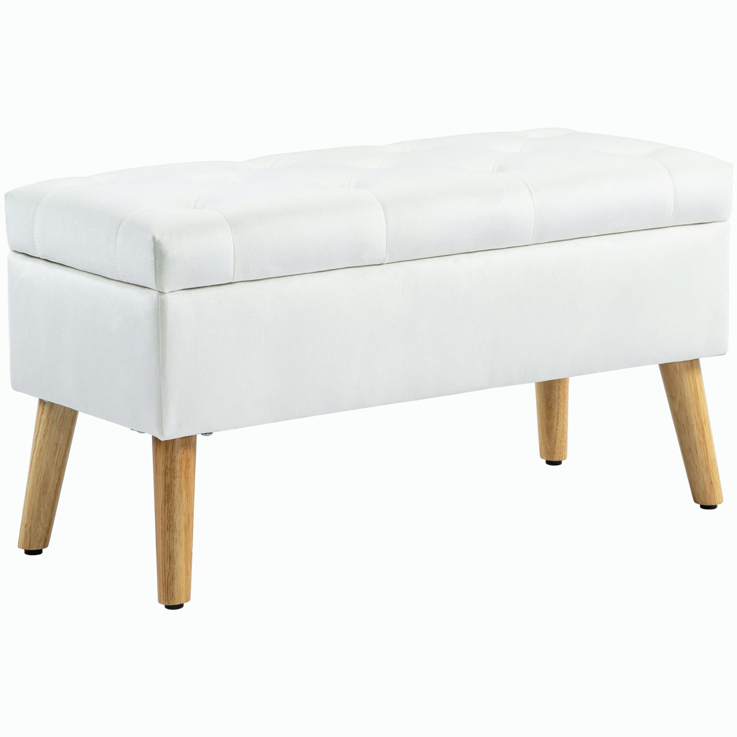 HOMCOM Polsterbank mit Stauraum, Stoffbezug in Samtoptik, Holzbeine, für Wohnzimmer, Schlafzimmer, Flur, 80 x 35 x 42 cm, Weiß