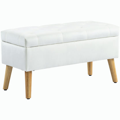 HOMCOM Polsterbank mit Stauraum, Stoffbezug in Samtoptik, Holzbeine, für Wohnzimmer, Schlafzimmer, Flur, 80 x 35 x 42 cm, Weiß