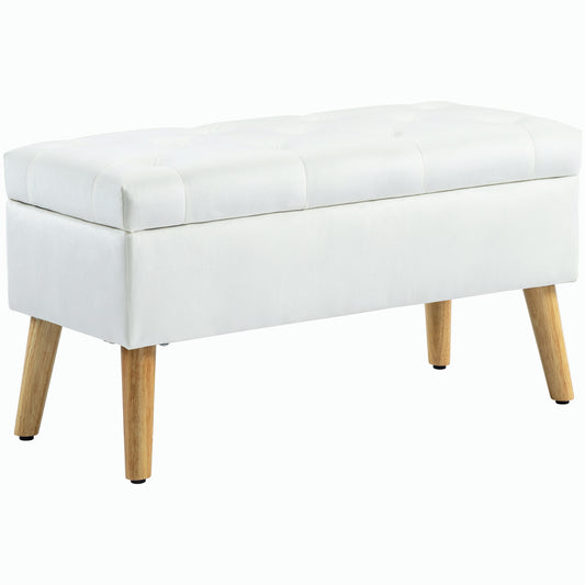 HOMCOM Polsterbank mit Stauraum, Stoffbezug in Samtoptik, Holzbeine, für Wohnzimmer, Schlafzimmer, Flur, 80 x 35 x 42 cm, Weiß