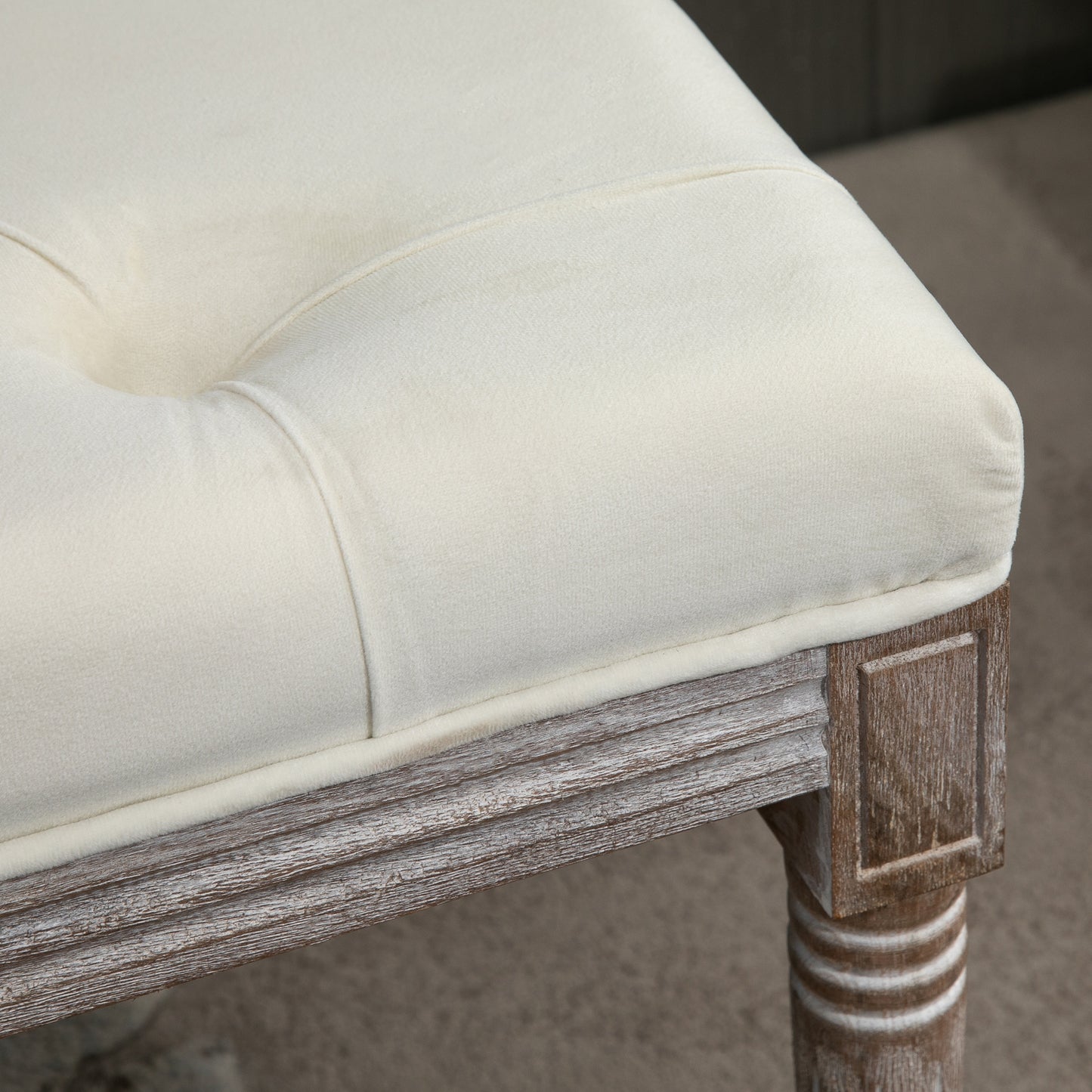 HOMCOM Polsterbank Sitzbank Vintage Bettbank mit Knöpfen Samtige Berührung Gummiholz Beige 142 x 47 x 51 cm