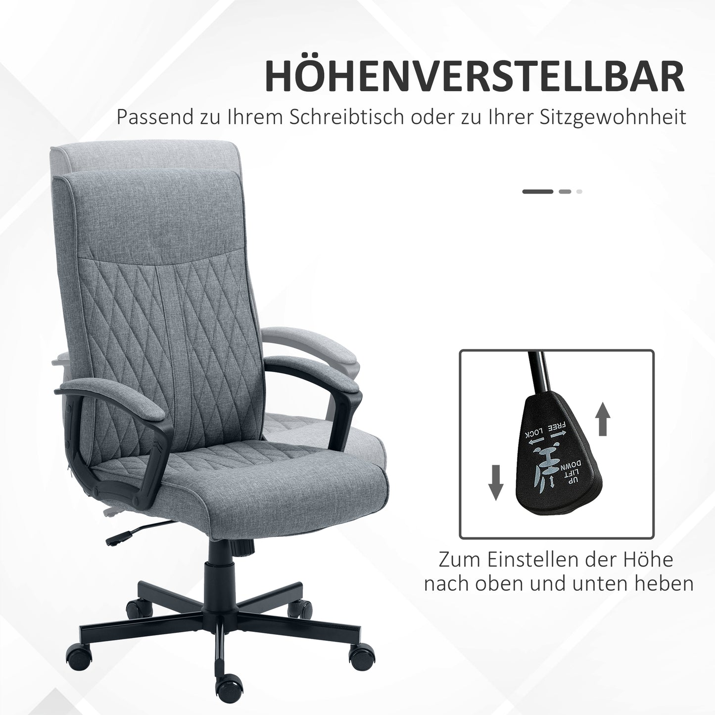 Vinsetto Bürostuhl Computerstuhl, höhenverstellbar, neigbar, ergonomischer Bürostuhl, Grau