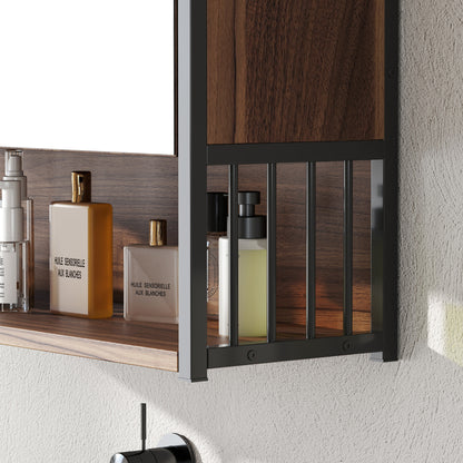 HOMCOM Hängender Spiegelschrank für Badezimmer, Badschrank aus MDF, Spanplatte, Braun