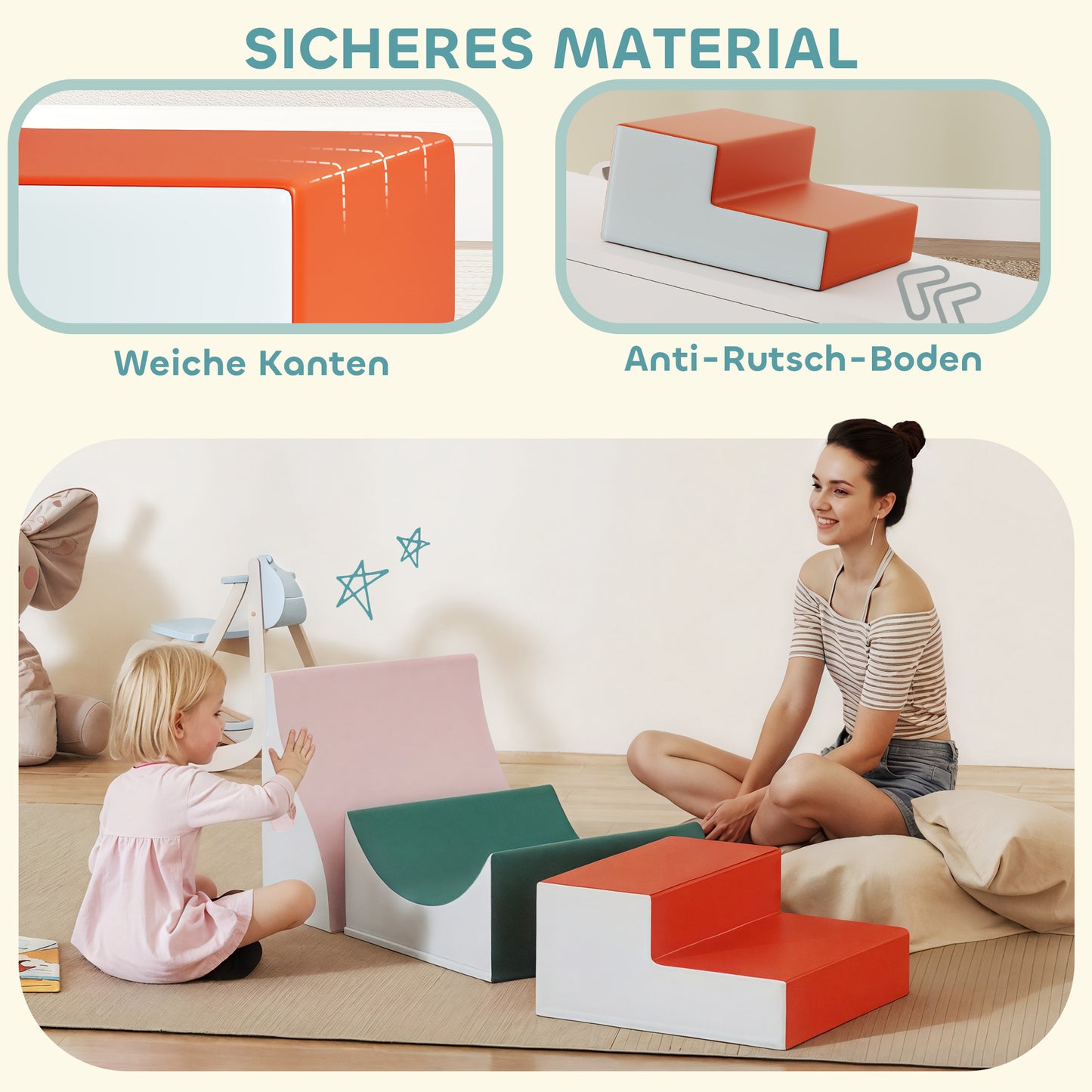 AIYAPLAY 3-teiliges Kletter- und Krabbelset für Kleinkinder, Kunstleder, Schaumstoff, Hellgrau