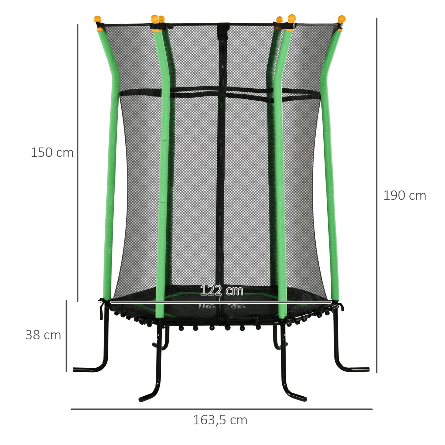 HOMCOM Trampolin für Kinder, Ø163,5 cm, mit Sicherheitsnetz, gepolstert, Stahl, belastbar bis 50 kg