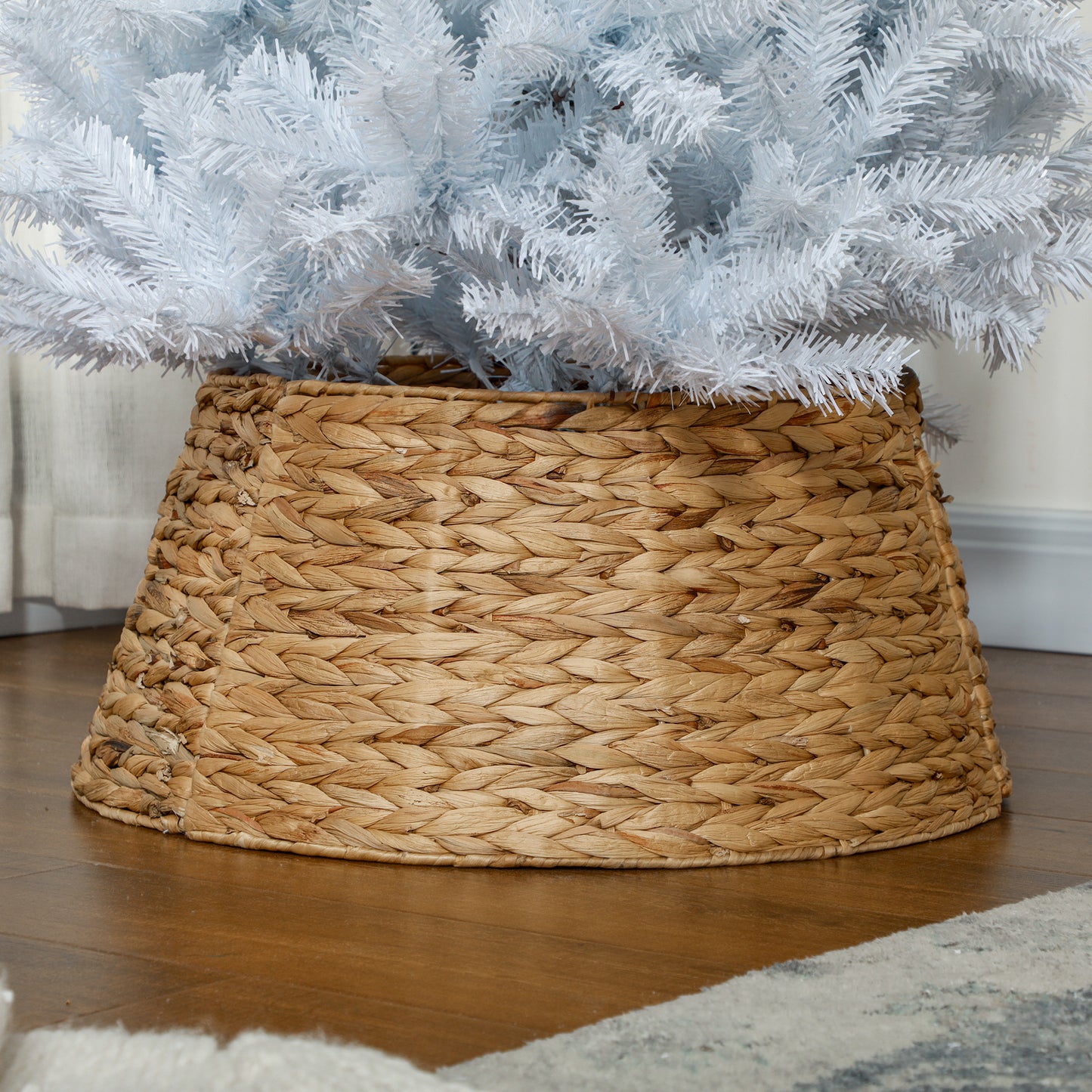 HOMCOM Ständerverkleidung für Weihnachtsbaum, rustikal, Flechtmuster, Wasserhyazinthe, Metallverstärkung
