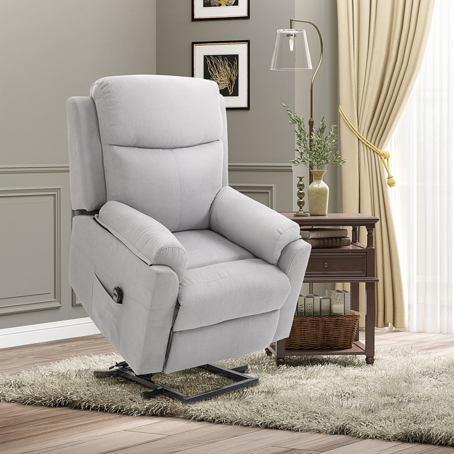 HOMCOM elektrischer Aufstehsessel Sessel mit Aufstehhilfe für Senior Relaxsessel TV Sessel mit schlaffunktion und aufstehhilfe Fernsehsessel Liegefunktion Leinen-Touch Hellgrau 83 x 89 x 102 cm