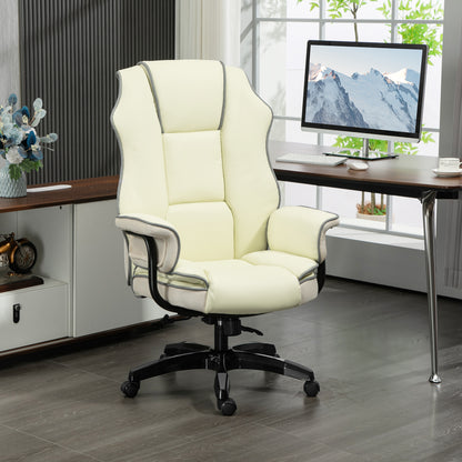 Vinsetto Ergonomischer Bürostuhl، gepolstert إضافي، Liegefunktion، Kunstleder، 76x80x118-124 سم، كريم