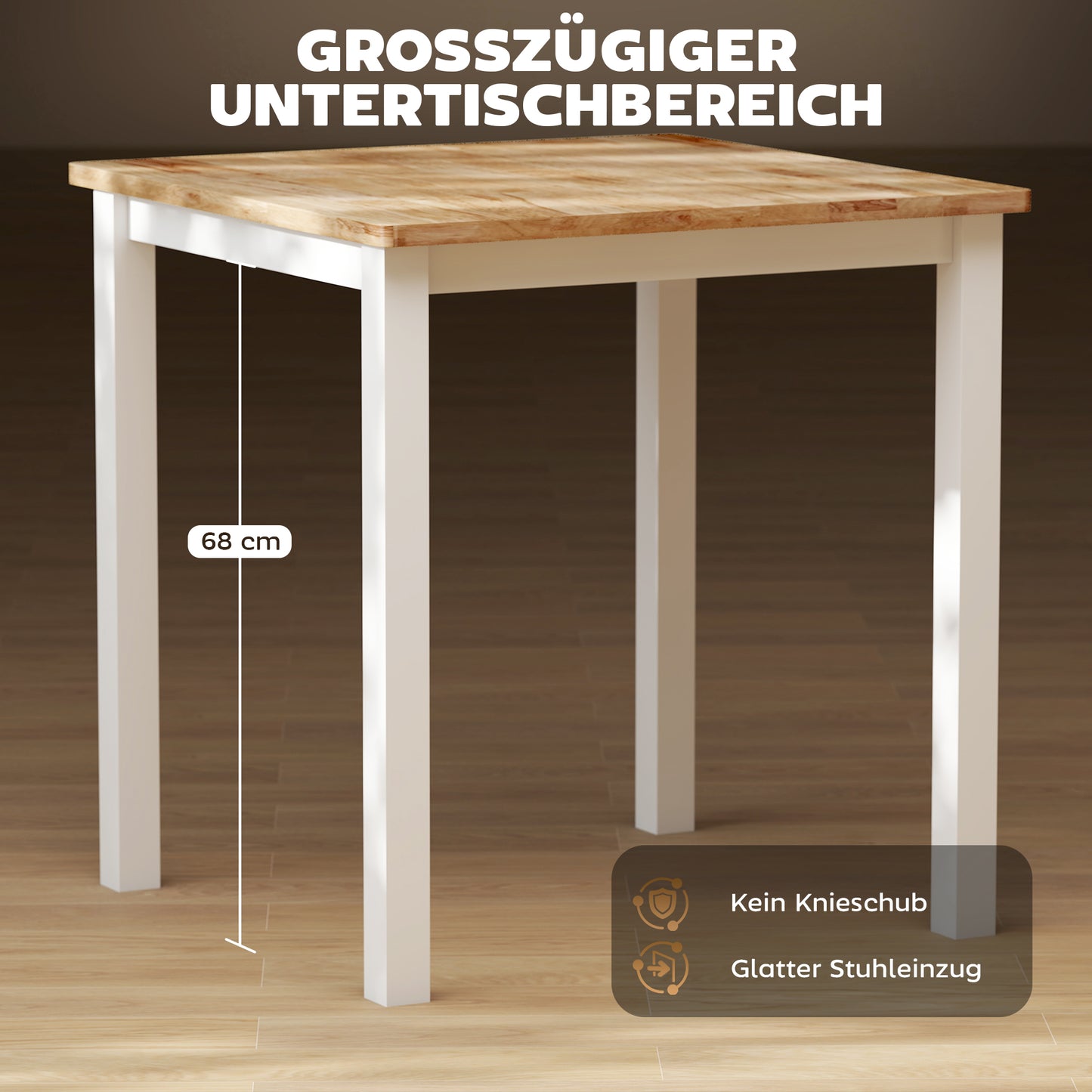 HOMCOM Esstisch aus Kautschukholz, für bis zu 4 Personen, Naturholz
