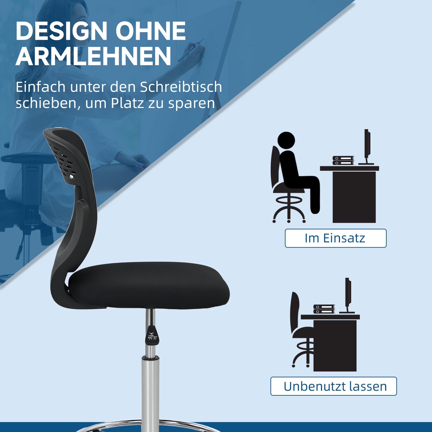 Vinsetto Bürostuhl, Arbeitsstuhl, Schreibtischstuhl, höhenverstellbar, gepolstert, Schwarz
