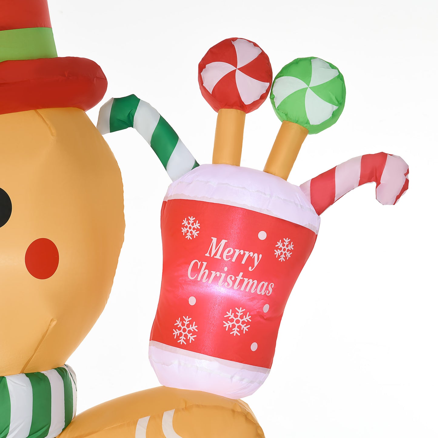 HOMCOM Aufblasbarer Lebkuchenmann, 2,35 m, mit LED-Lichtern, wetterfest, inkl. Gebläse, Mehrfarbig, Weihnachtsdeko
