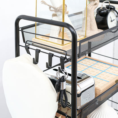 HOMCOM Rollwagen mit 4 Hängekörben, Servierwagen auf Rollen, fahrbar, abnehmbare Haken, Stahl, 45 x 26,5 x 84 cm, Schwarz