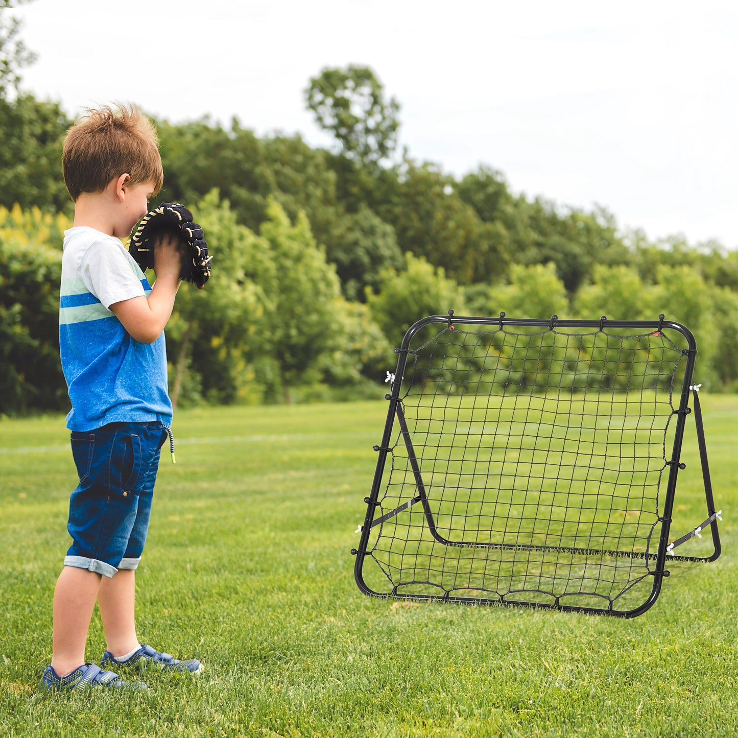 HOMCOM Rebounder für Fußball, 84 x 84 cm Fussball Rebounder mit stufenlos verstellbarem Winkel, Kickback Rückprallwand Fußballtor für Jugendliche Schuss-, Pass- und Ballannahmetraining Schwarz