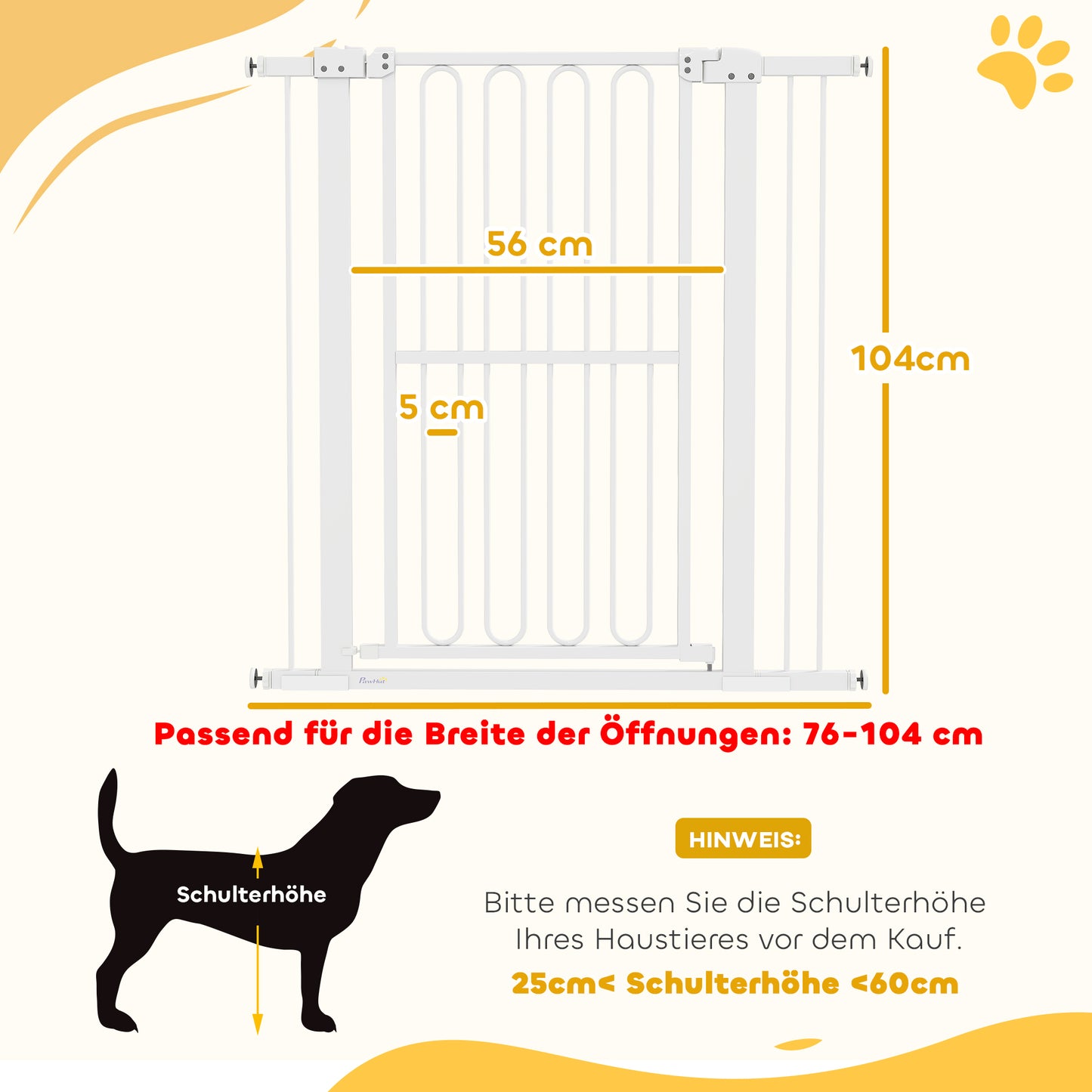 PawHut Türschutzgitter Hund، 76-104 سم Absperrgitter ohne Bohren، Treppengitter