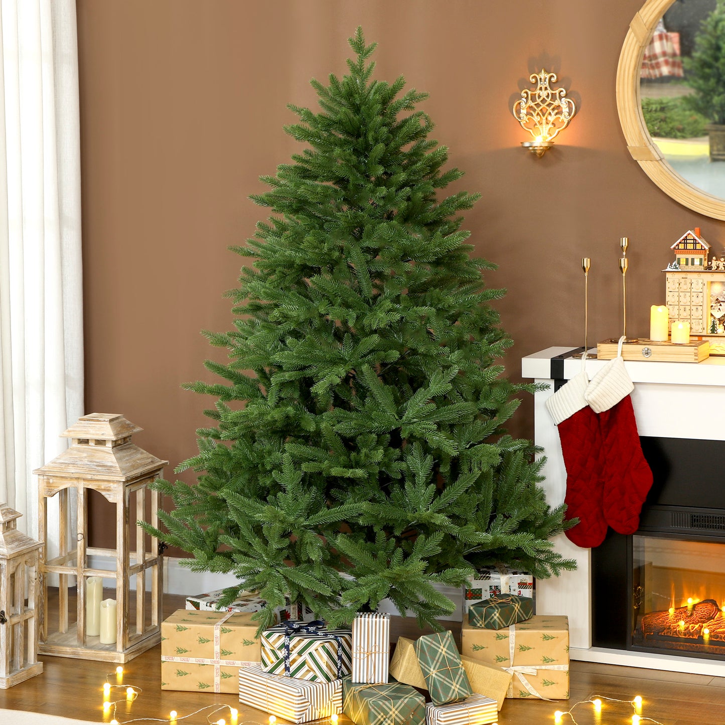 HOMCOM Künstlicher Weihnachtsbaum, realistisches Aussehen, klappbare Zweige, Holzsockel