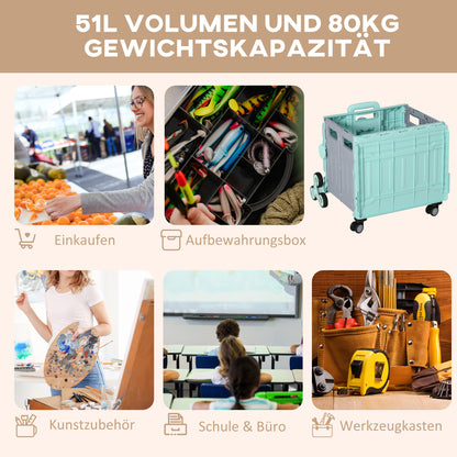 HOMCOM Einkaufswagen Einkaufstrolley, Treppensteiger, klappbar, Teleskopgriff, bis max. 65 Kilo belastbar, Grün