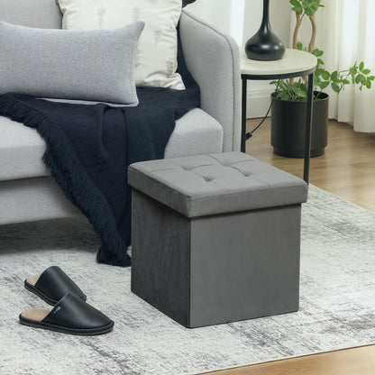 HOMCOM Klappbarer Sitzhocker mit Stauraum, Aufbewahrungsbox, Schaumstoff, MDF, Grau