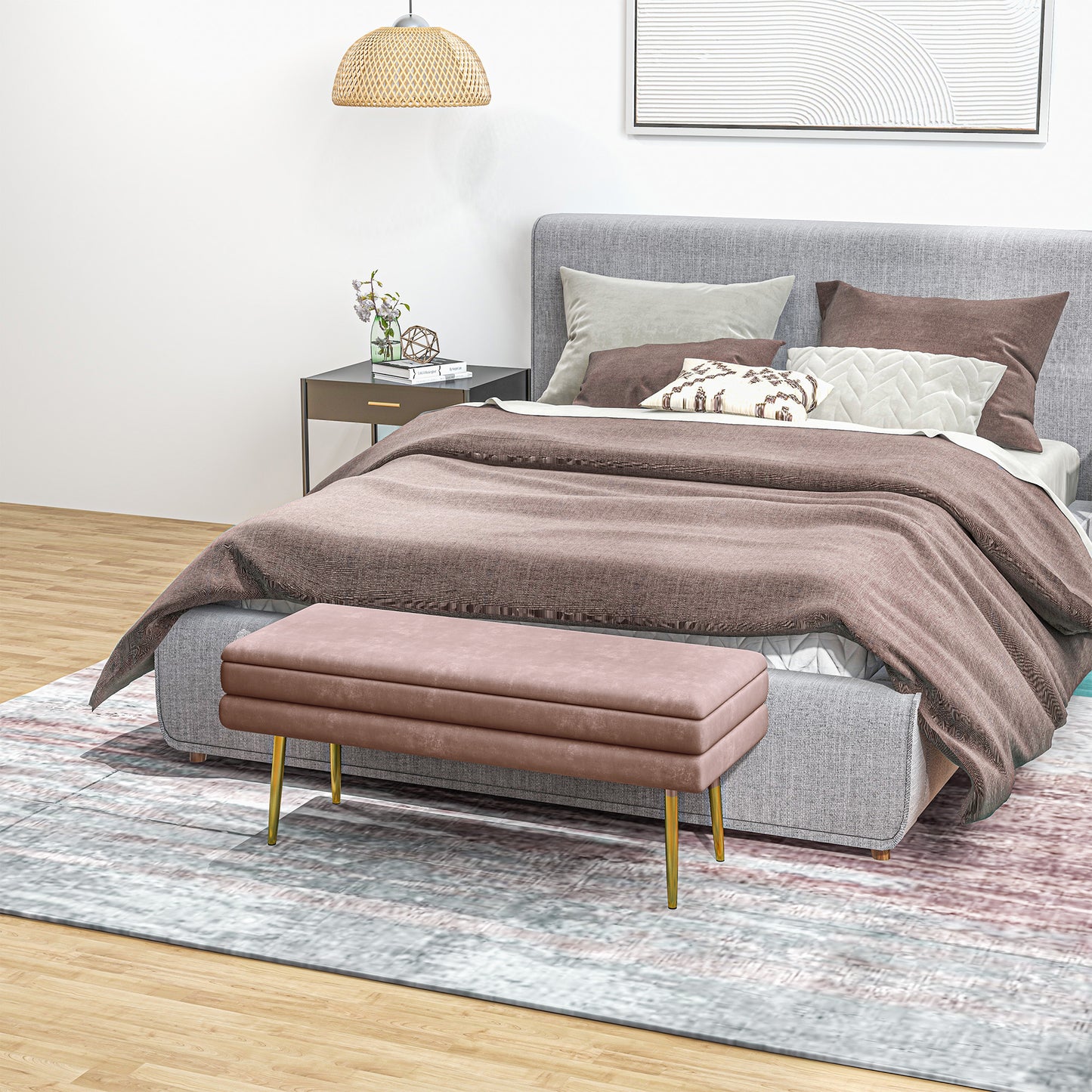 HOMCOM Sitzbank Polsterbank, mit Stauraum, Stahl, 100 x 37,5 x 42 cm, Rosa