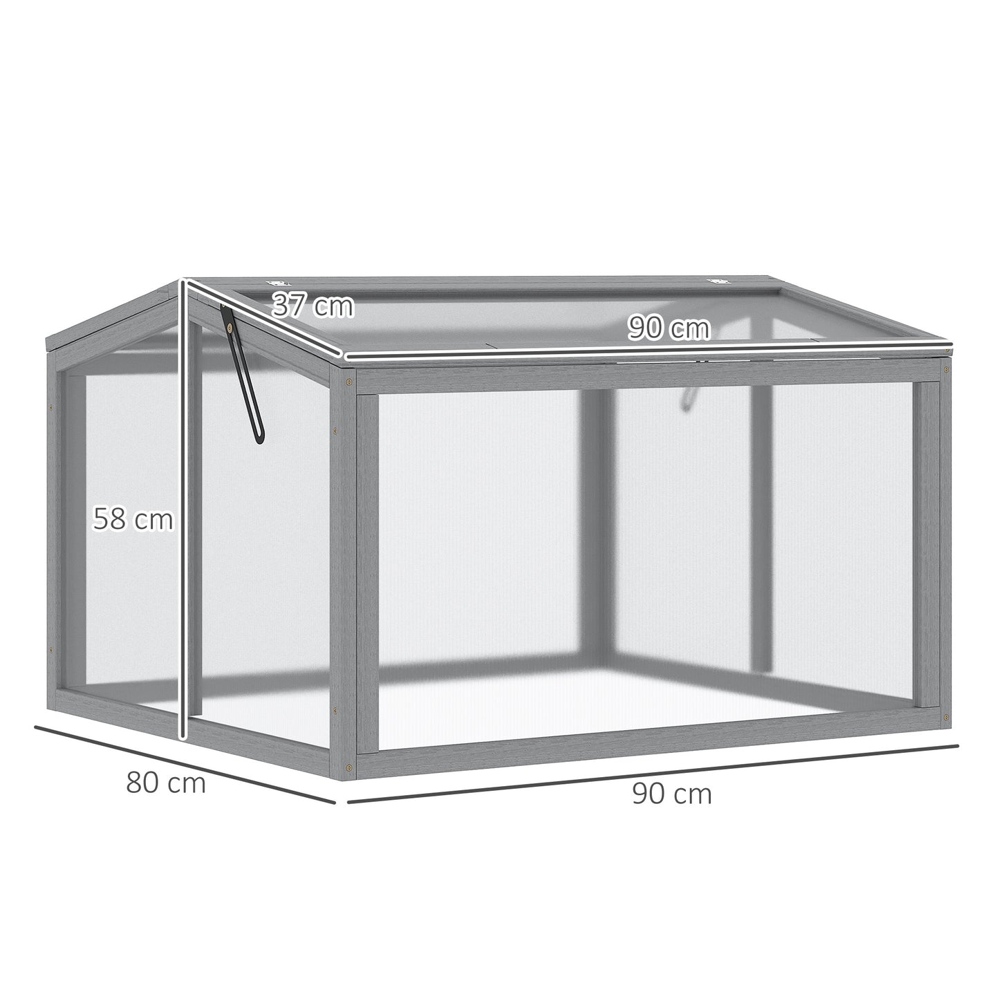 Outsunny Frühbeet Treibhaus Gewächshaus Frühbeetkasten Pflanzenbeet mit Abdeckung aus Holz und Polycarbonat wetterfest Hellgrau 90 x 80 x 58 cm