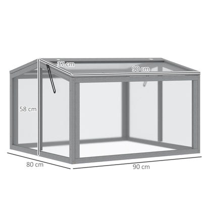 Outsunny Frühbeet Treibhaus Gewächshaus Frühbeetkasten Pflanzenbeet mit Abdeckung aus Holz und Polycarbonat wetterfest Hellgrau 90 x 80 x 58 cm