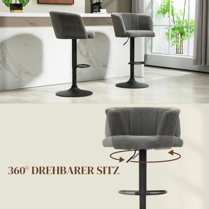 HOMCOM Barhocker 2er-Set, Schalenrücken, höhenverstellbar, Fußstütze, für Küche oder Esszimmer, Metallbasis, Dunkelgrau