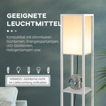 HOMCOM Stehlampe mit Regalen, Stehleuchte, Holz, 26 x 26 x 160 cm, für Wohn-/Schlafzimmer (Ohne Glühbirne)
