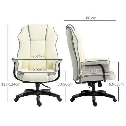 Vinsetto Ergonomischer Bürostuhl، gepolstert إضافي، Liegefunktion، Kunstleder، 76x80x118-124 سم، كريم
