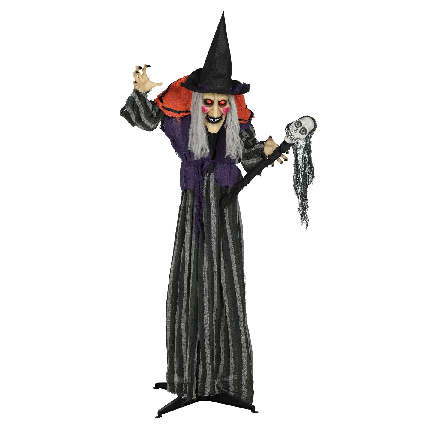 Outsunny 160 cm Halloween Dekoration Halloween Hexe mit LED-Lichter, Soundfunktion verstellbare Arme, Körper