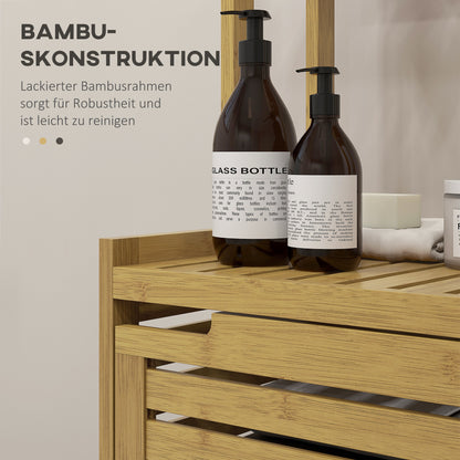 HOMCOM Badezimmerregal Badregal, 3 Regale, 1 Schrank, 38,5 cm x 33 cm x 170 cm, Natur