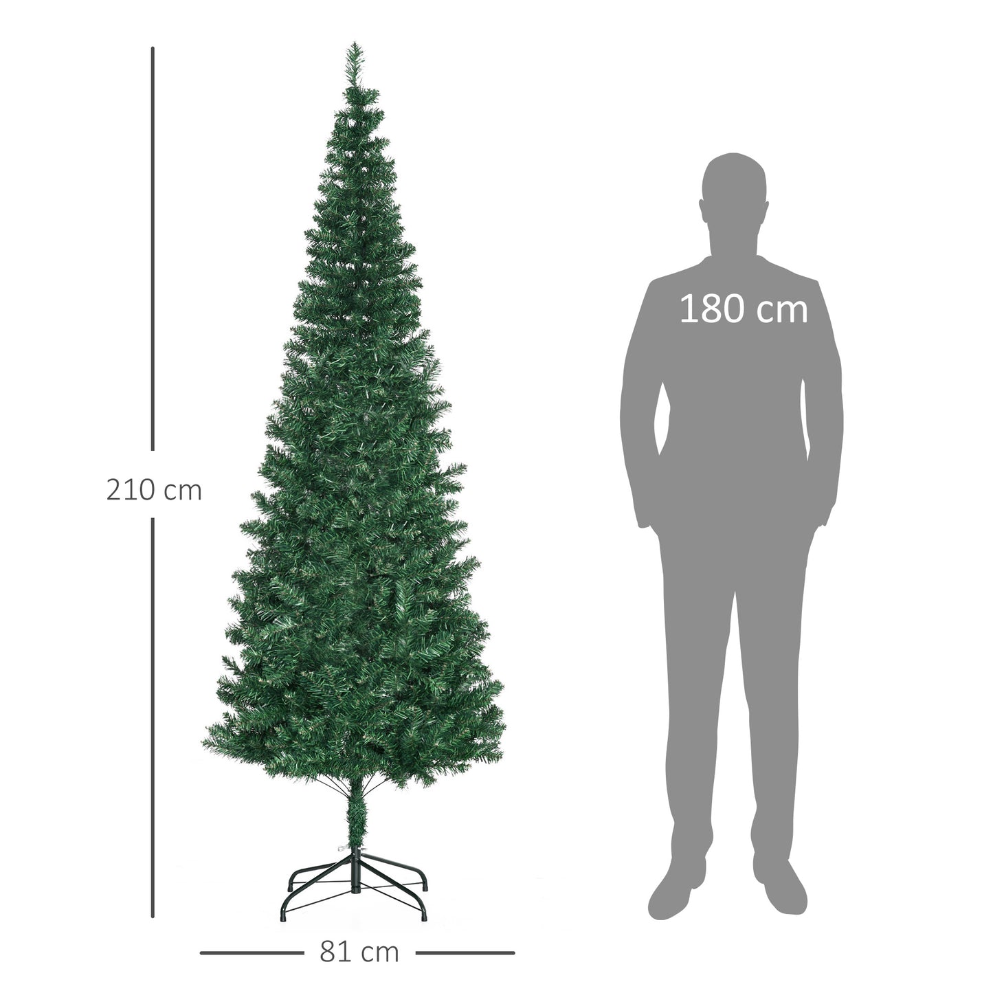 HOMCOM Weihnachtsbaum Kunsttanne künstlicher Christbaum, inkl. Standfuß, LED´s, 2,1 m, 1 Weihnachtsstern, Grün