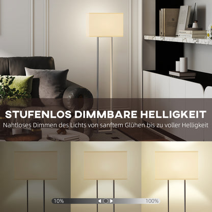 HOMCOM Moderne Stehlampe, 3 Modi, Fußschalter, verstellbare Helligkeit, Leinenoptik, Weiß