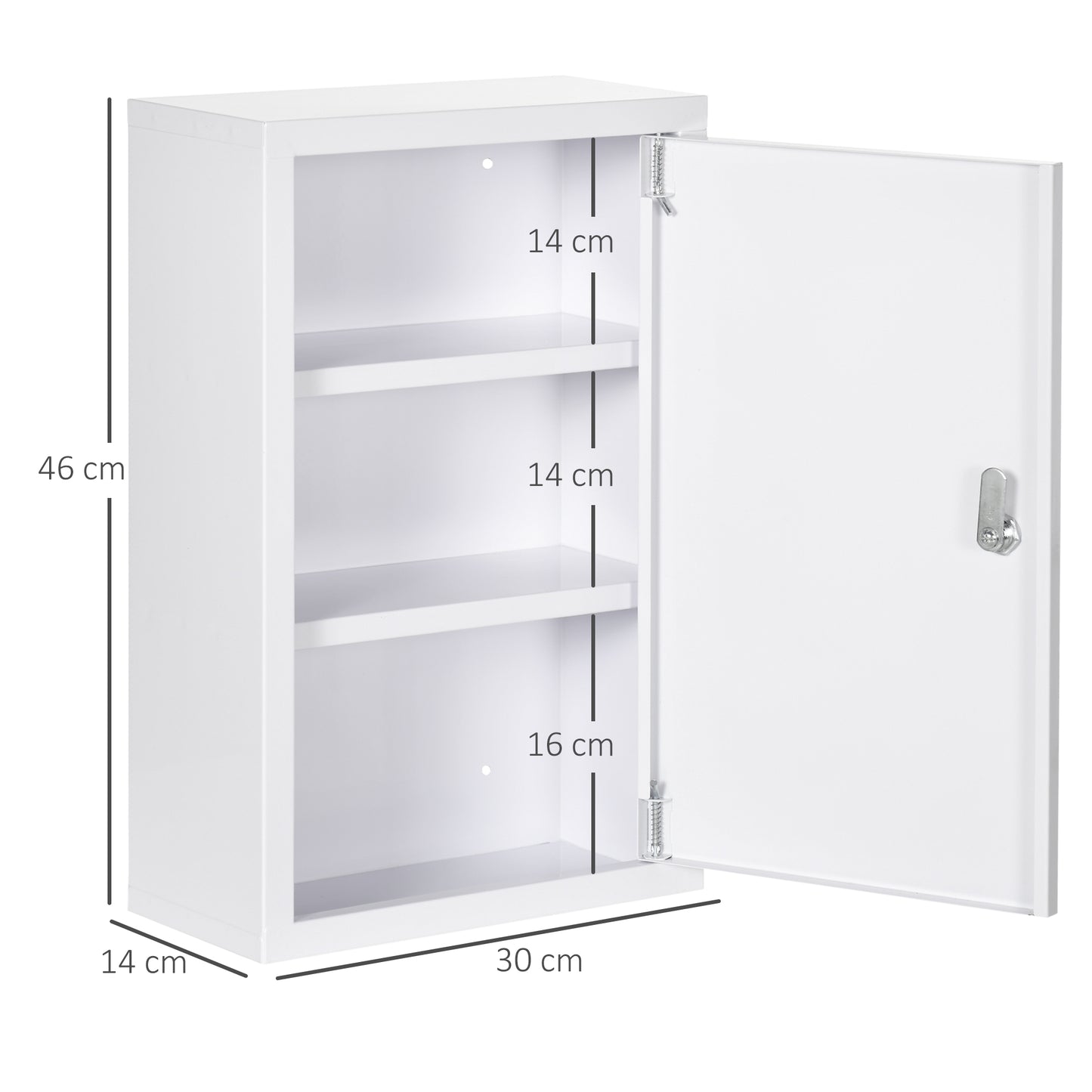 kleankin Medizinschrank, abschließbar, Einlegeböden, Stahlgehäuse, 30x14x46 cm, Weiß