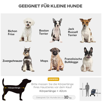 PawHut Hundewagen Hundebuggy bis 10 kg Klappbar Bodenkorb Kissen Seitentasche 81 cm x 48 cm x 99 cm Grau
