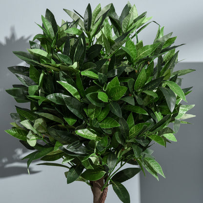 Outsunny 2er-Set Künstlicher Lorbeerbaum, 120 cm, Kunstpflanzen im Zementtopf, Kunststoff-Pflanzen für drinnen und draußen, Grün