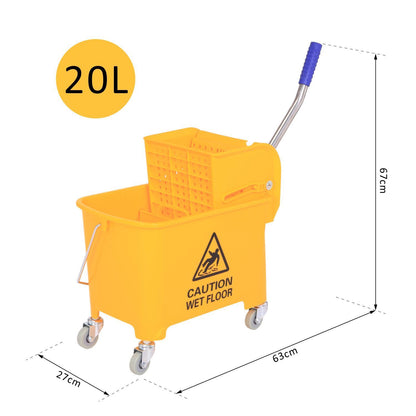 HOMCOM 20 L Mopp-Eimer mit Auswringer und Griff, Wischmopp-Eimer auf Rädern, Kunststoff, Gelb