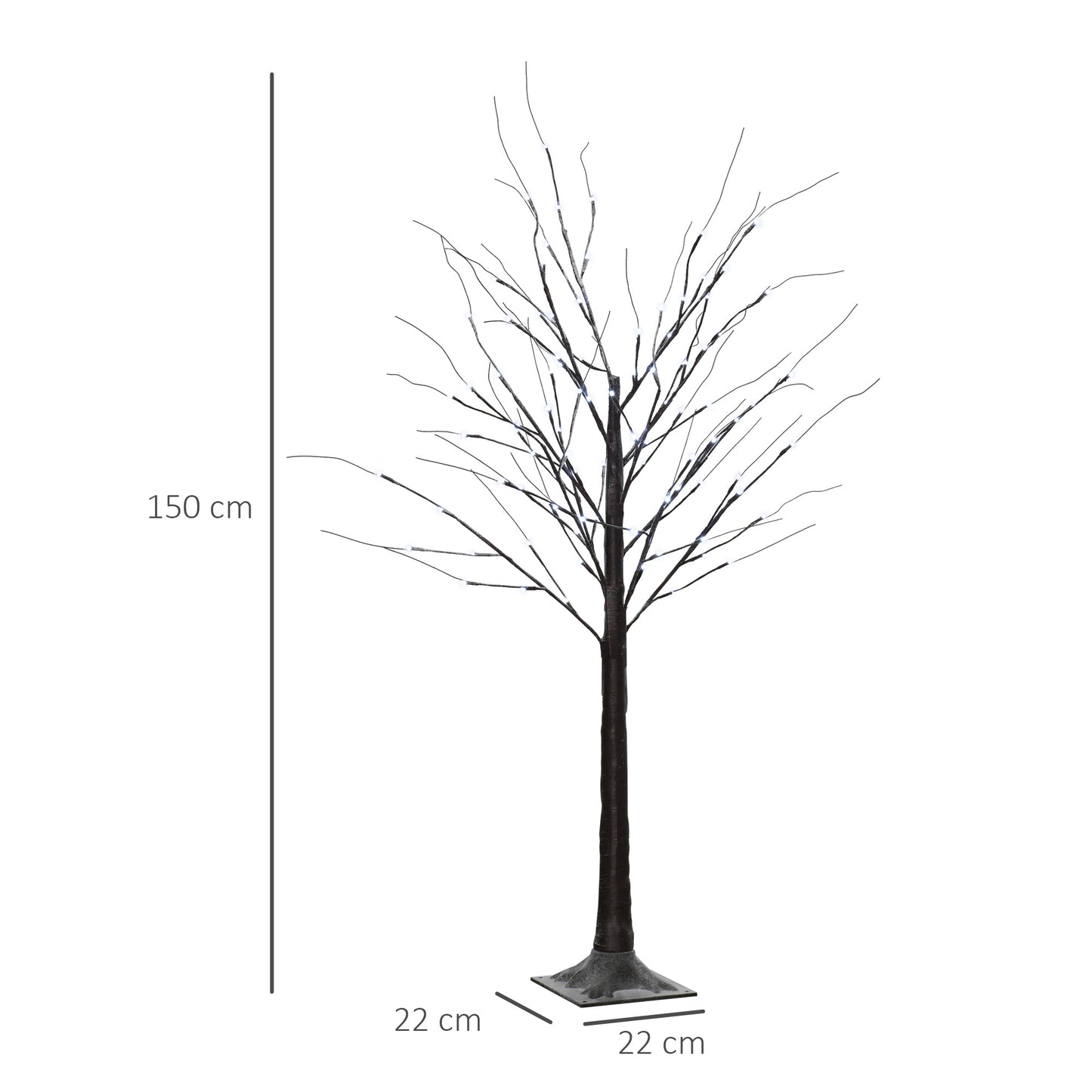 HOMCOM Künstliche Birke mit LED-Beleuchtung, 96 warmweiße Mikro-LEDs, 150 cm, Braun