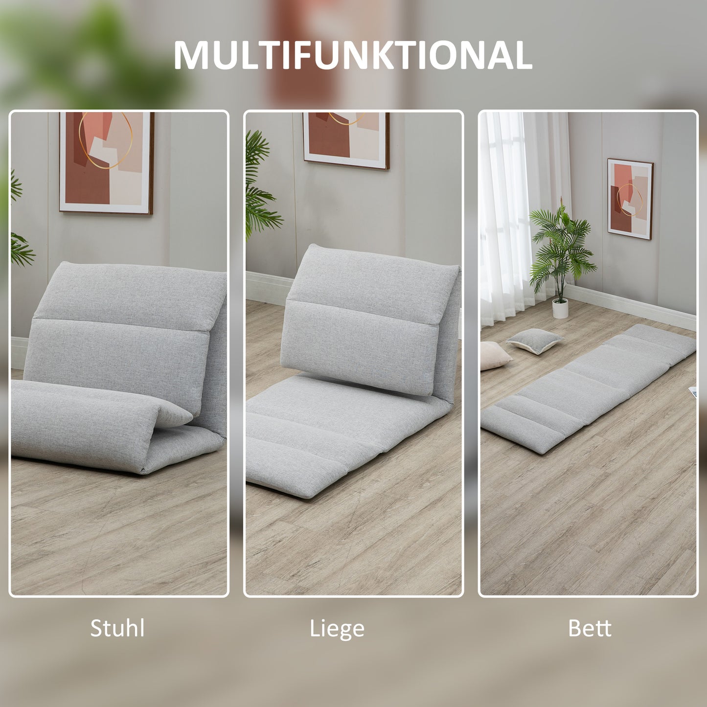 HOMCOM Bodensessel, Gästematratze, Leinenoptik, atmungsaktive Obermaterial, Hellgrau