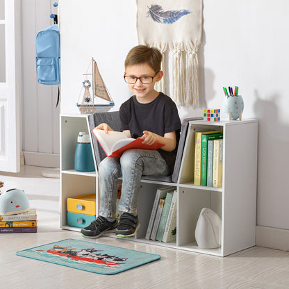 HOMCOM 2-in-1 Kinderregal Regal + Sitzbank inkl. Polster 103 cm × 30 cm × 62 cm Weiß + Grau
